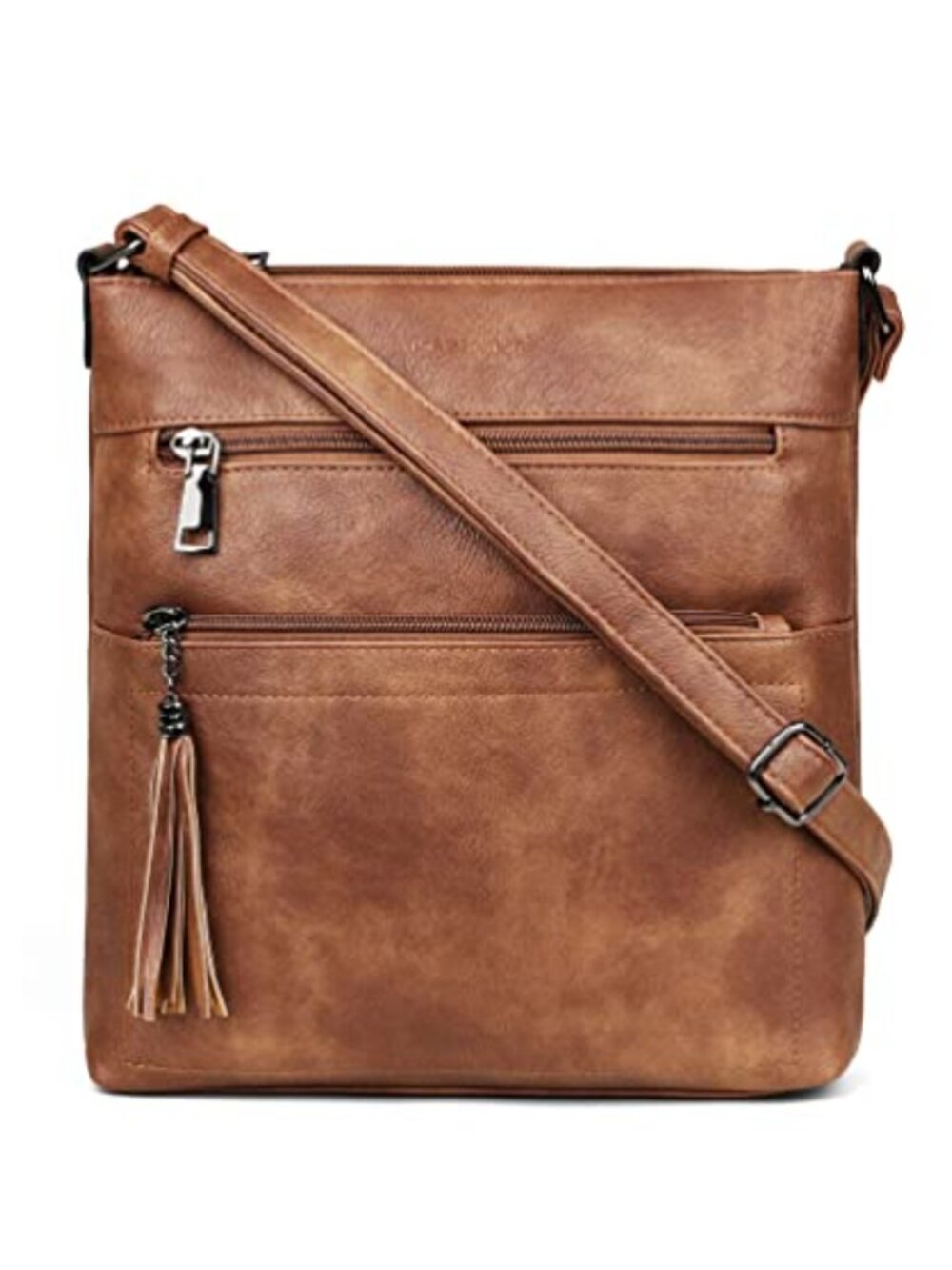 Vegan PU Leather Multi Pocket Crossbody Bag Sling Purse Adjustable Strap